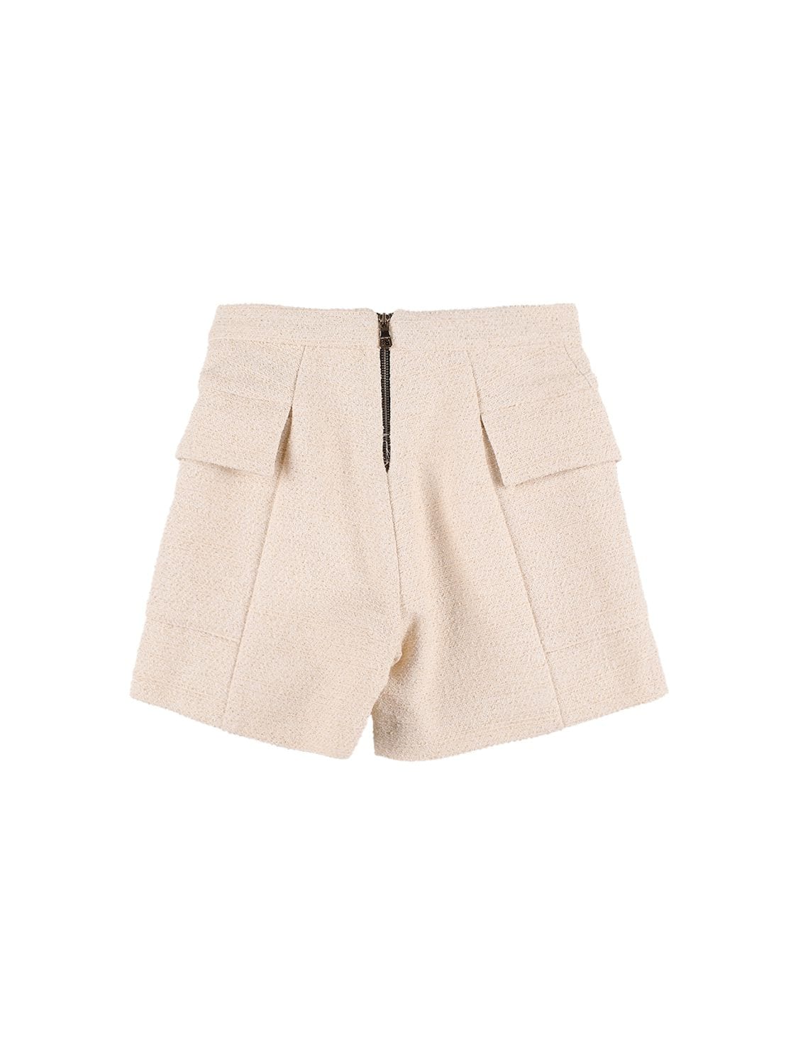 Balmain Bouclè Shorts W/ Decorative Buttons In Ivory