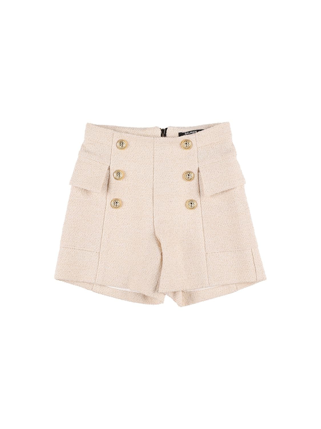 Balmain Kids' Bouclè Shorts W/ Decorative Buttons In Ivory
