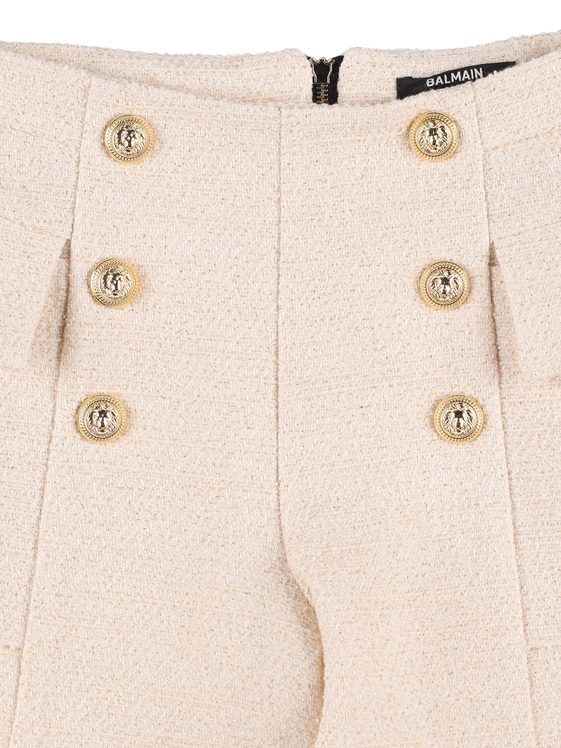 Balmain Bouclè Shorts W/ Decorative Buttons In Ivory