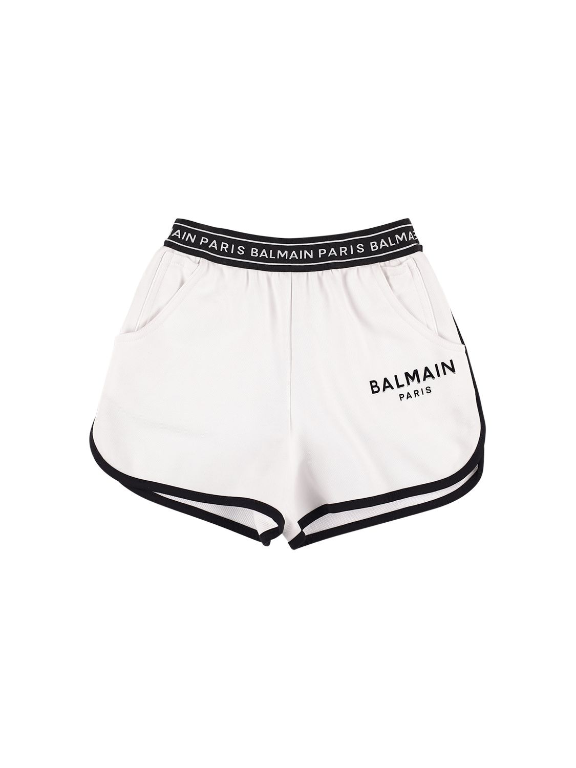 Balmain Kids' Organic Cotton Sweatshorts W/ Logo In White