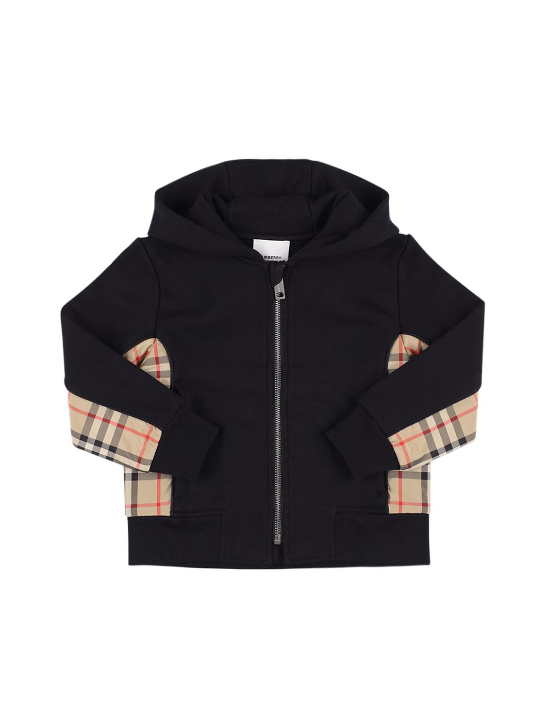 Burberry Kids' Cotton Hoodie W/check Inserts In Black