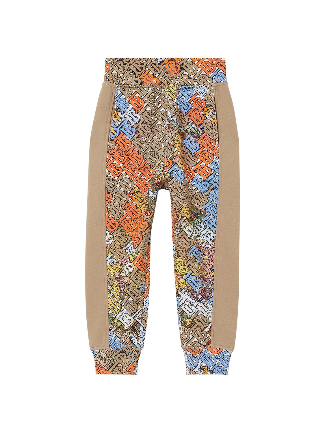 Burberry Kids' Printed Organic Cotton Sweatpants In Beige,multi