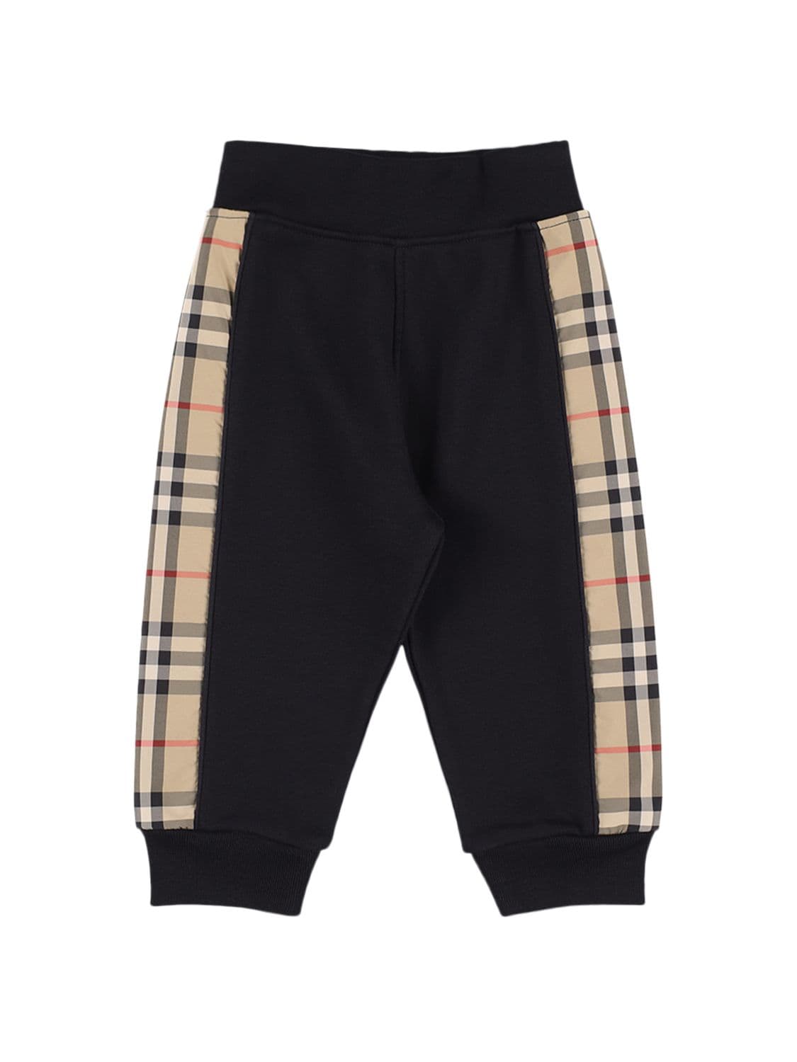 Burberry Kids' Cotton Sweatpants W/ Check Inserts In Black