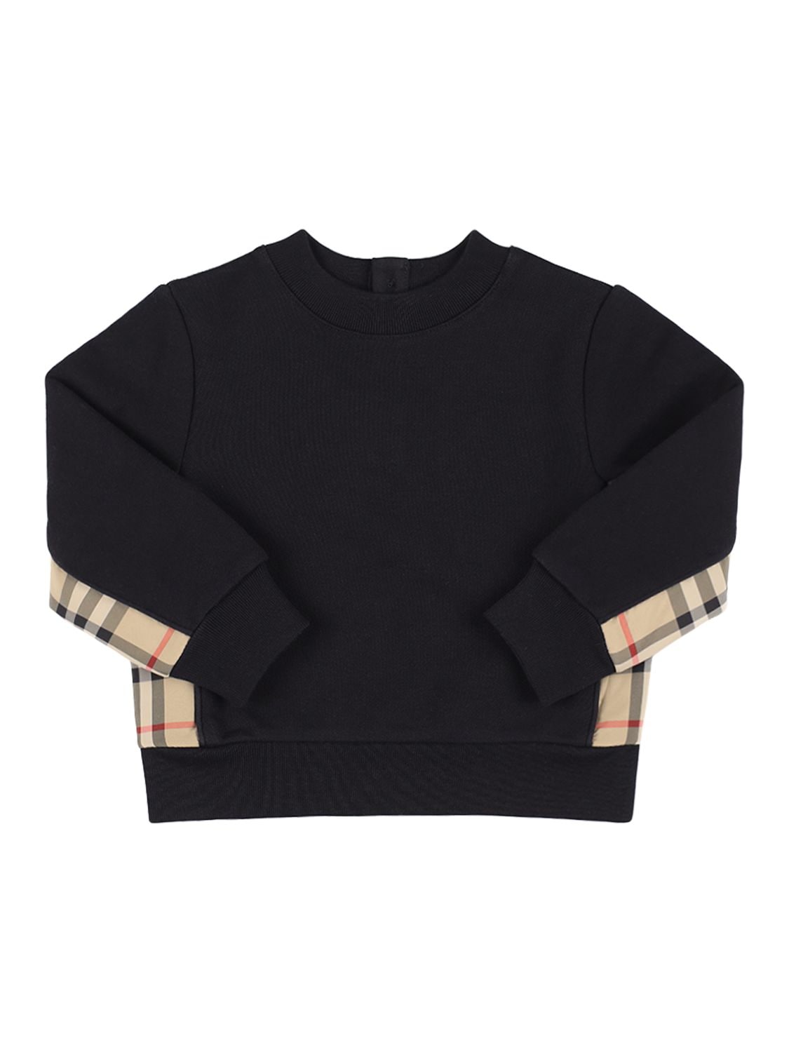 Burberry Babies' Cotton Sweatshirt W/ Check Inserts In Black