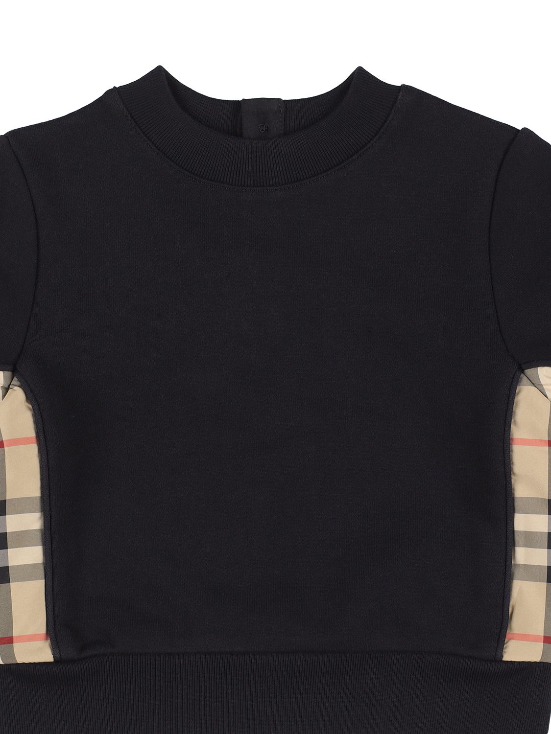 Shop Burberry Cotton Sweatshirt W/ Check Inserts In Black