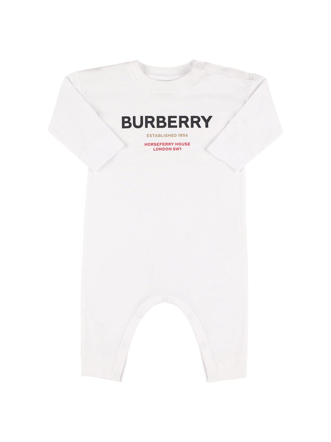 Shop Burberry Logo Print Cotton Jersey Romper In White
