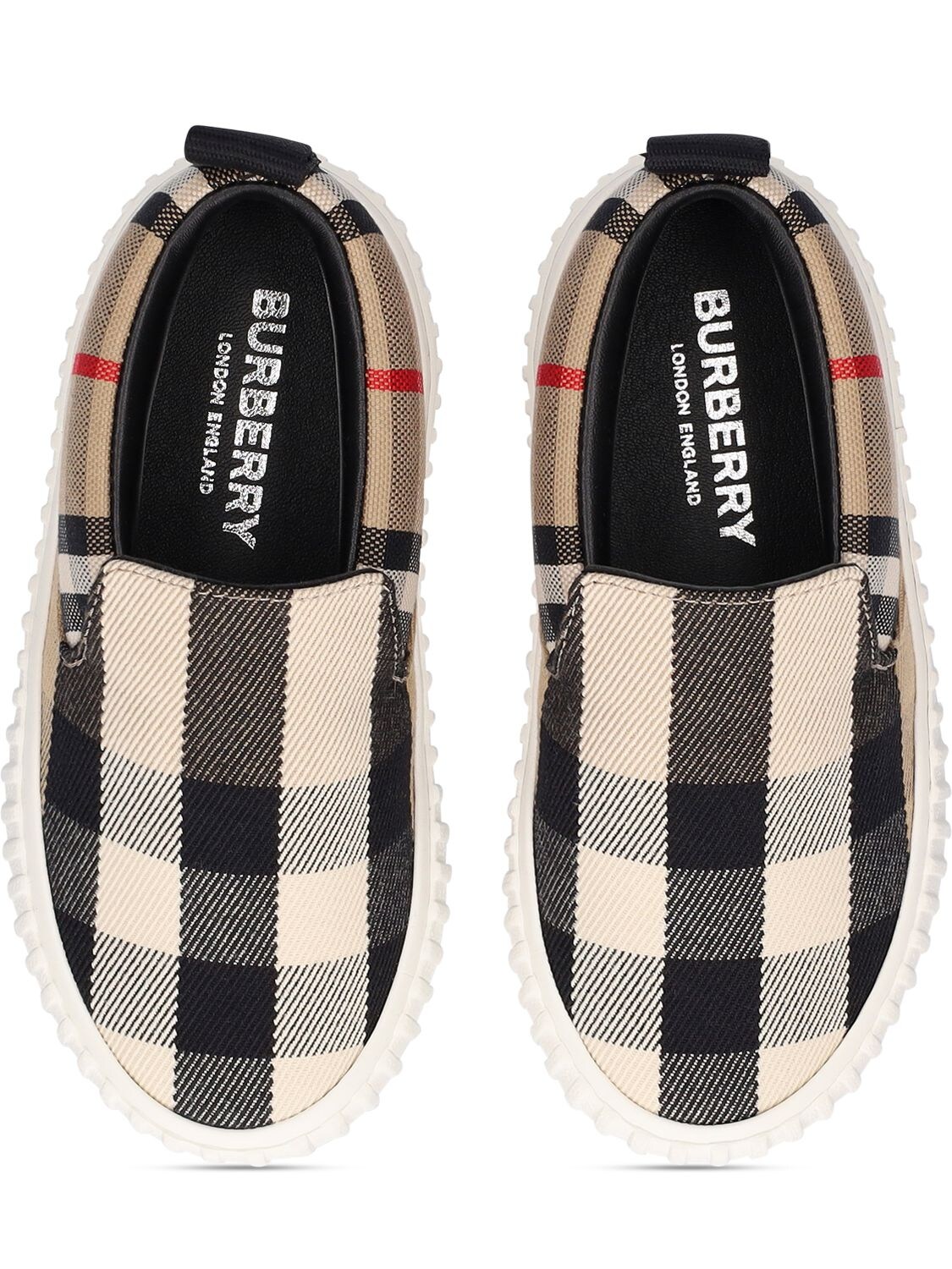 Shop Burberry Check Print Cotton Slip-on Sneakers In Beige,black