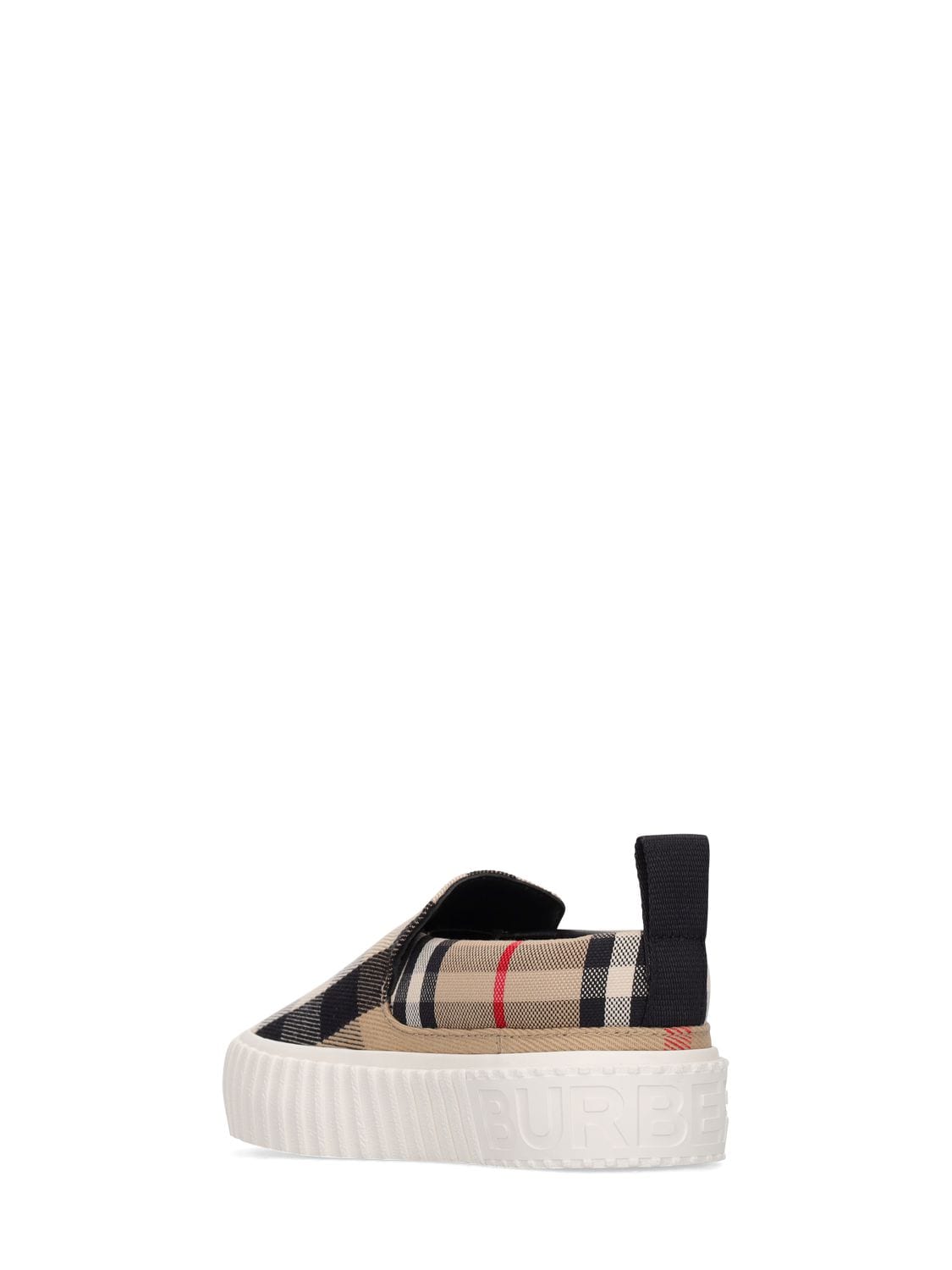 Shop Burberry Check Print Cotton Slip-on Sneakers In Beige,black