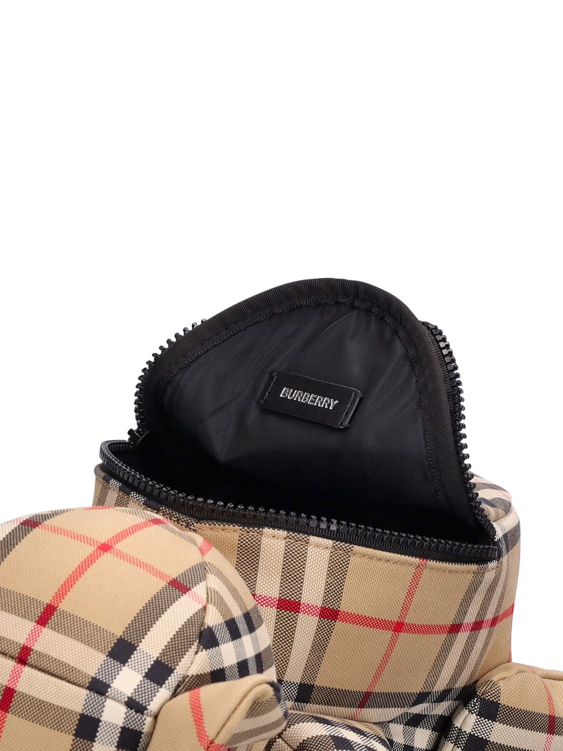 Shop Burberry Check Print Cotton Bear Backpack In Beige,black