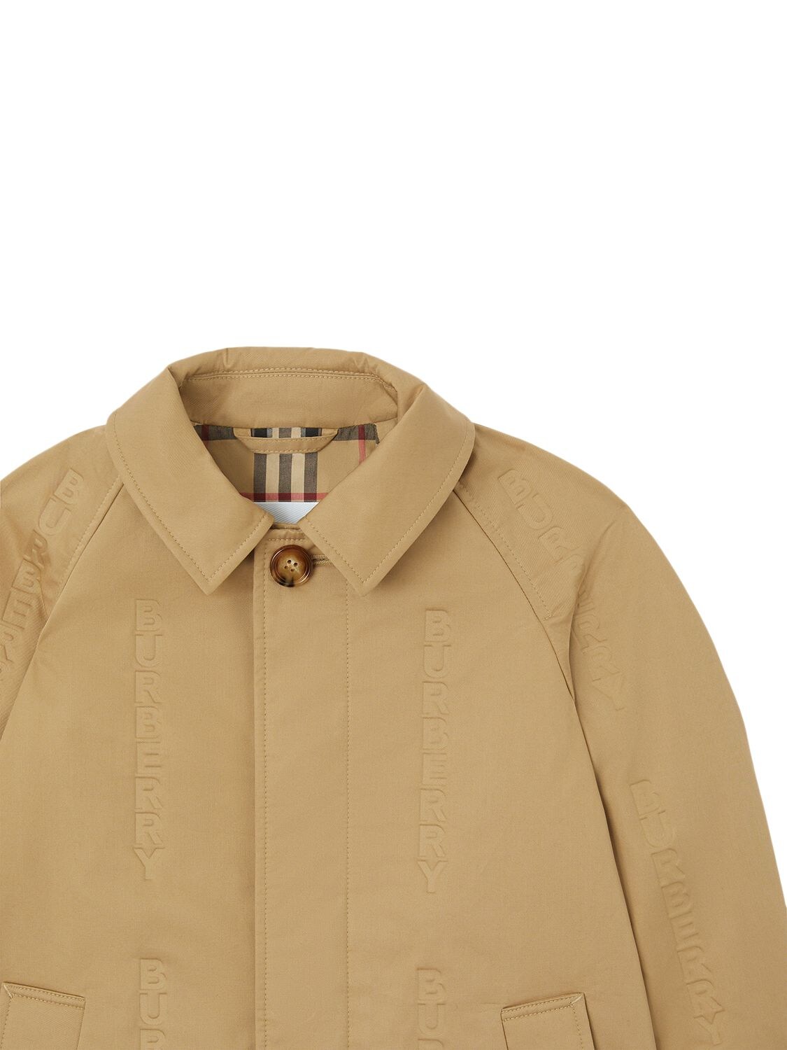 Shop Burberry Cotton Gabardine Coat W/logo In Beige