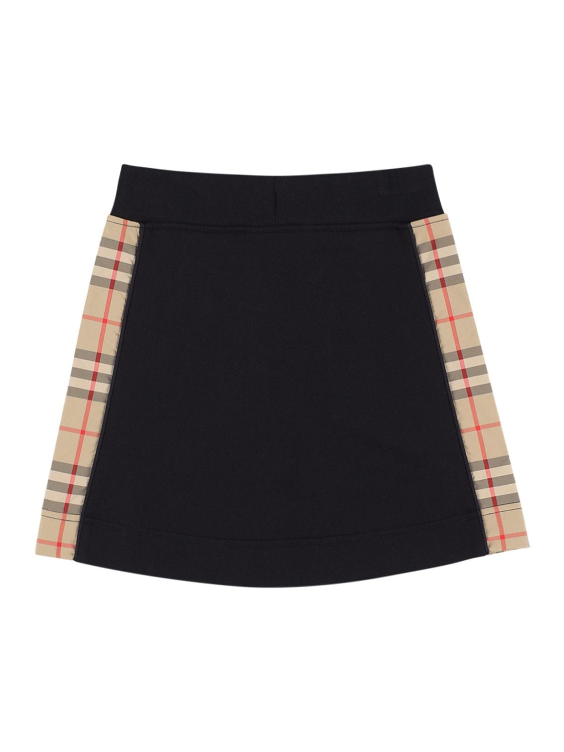 Shop Burberry Cotton Skirt W/ Check Bands In Black