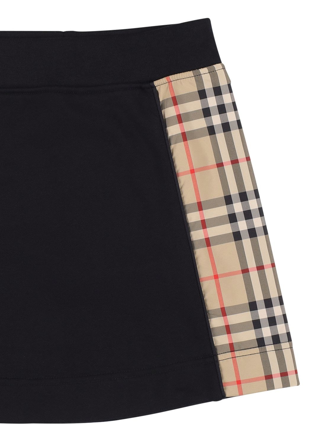 Shop Burberry Cotton Skirt W/ Check Bands In Black