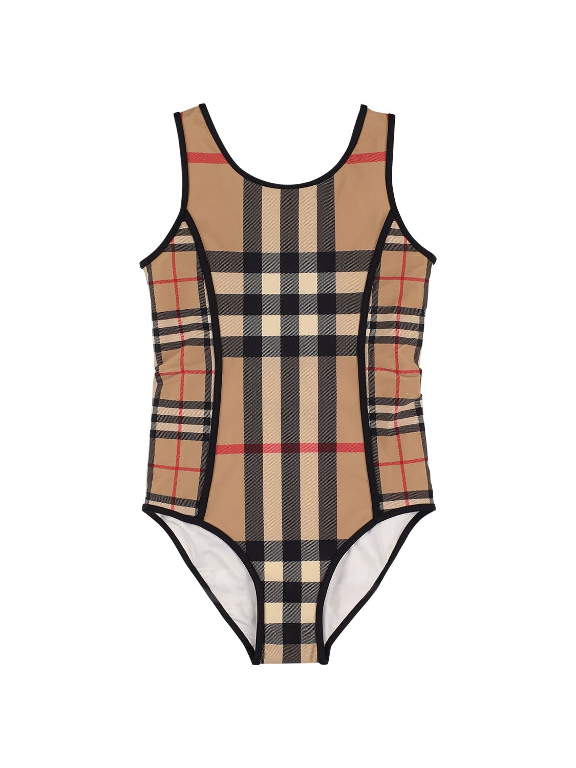 Shop Burberry Recycled Nylon One Piece Swimsuit In Beige,black