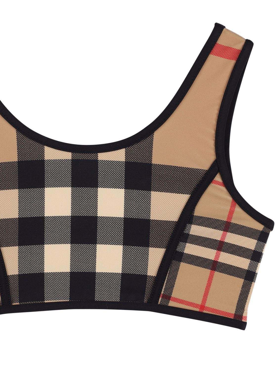 Shop Burberry Check Print Recycled Nylon Bikini In Beige,black