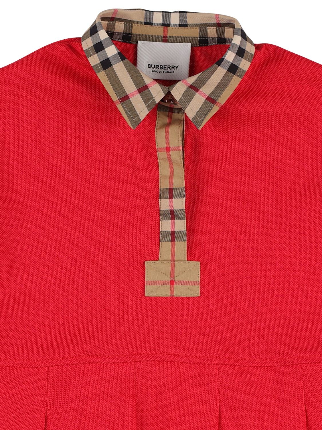 Shop Burberry Jersey Shirt Dress W/ Check Inserts In Red
