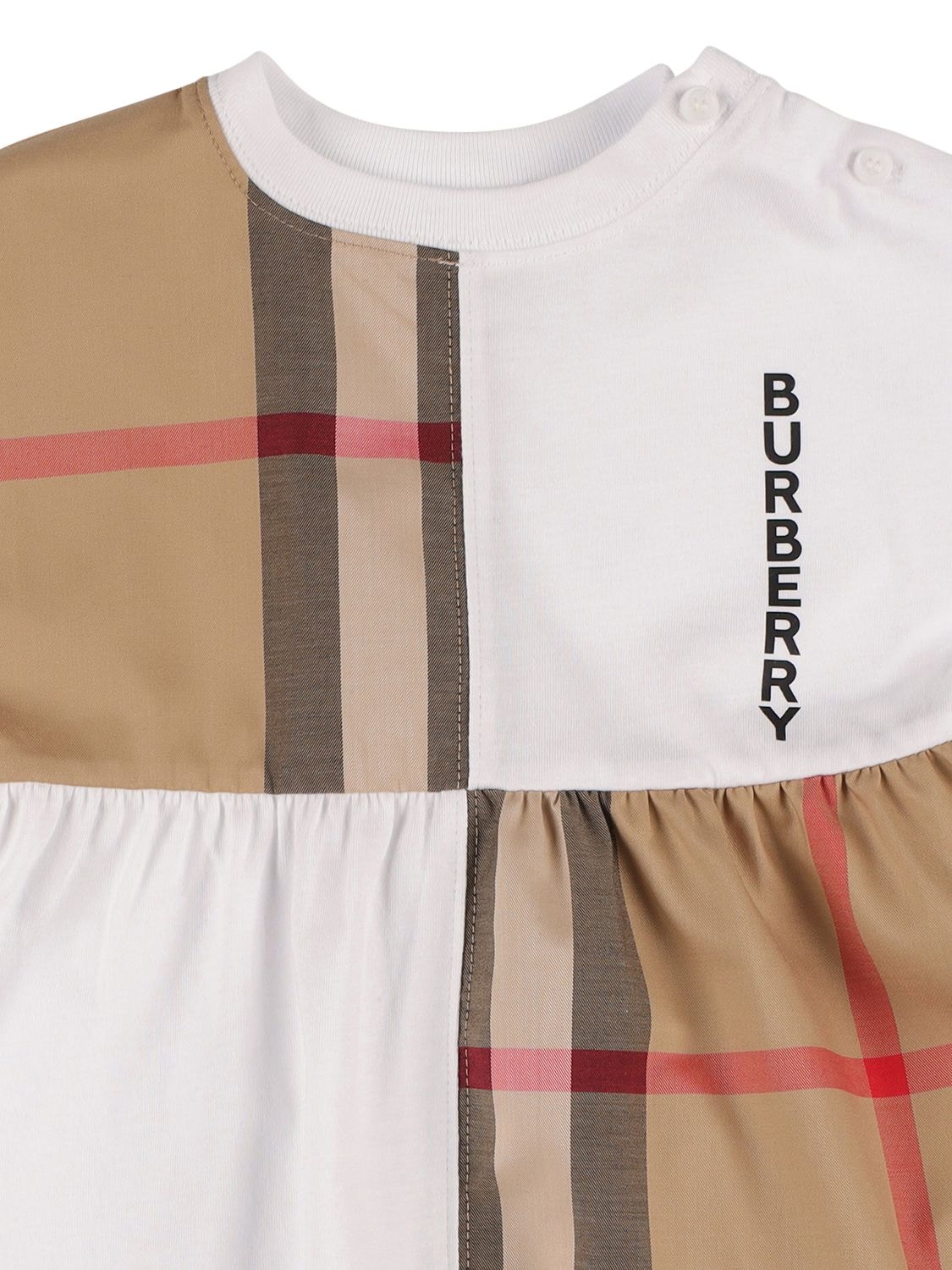 Shop Burberry Dress & Diaper Cover W/ Check Inserts In White,beige