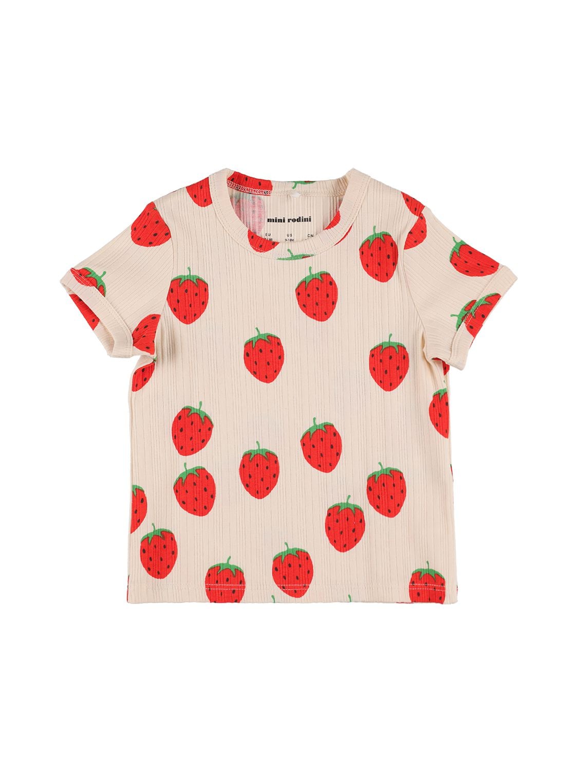 MINI RODINI 草莓印花罗纹有机棉T恤