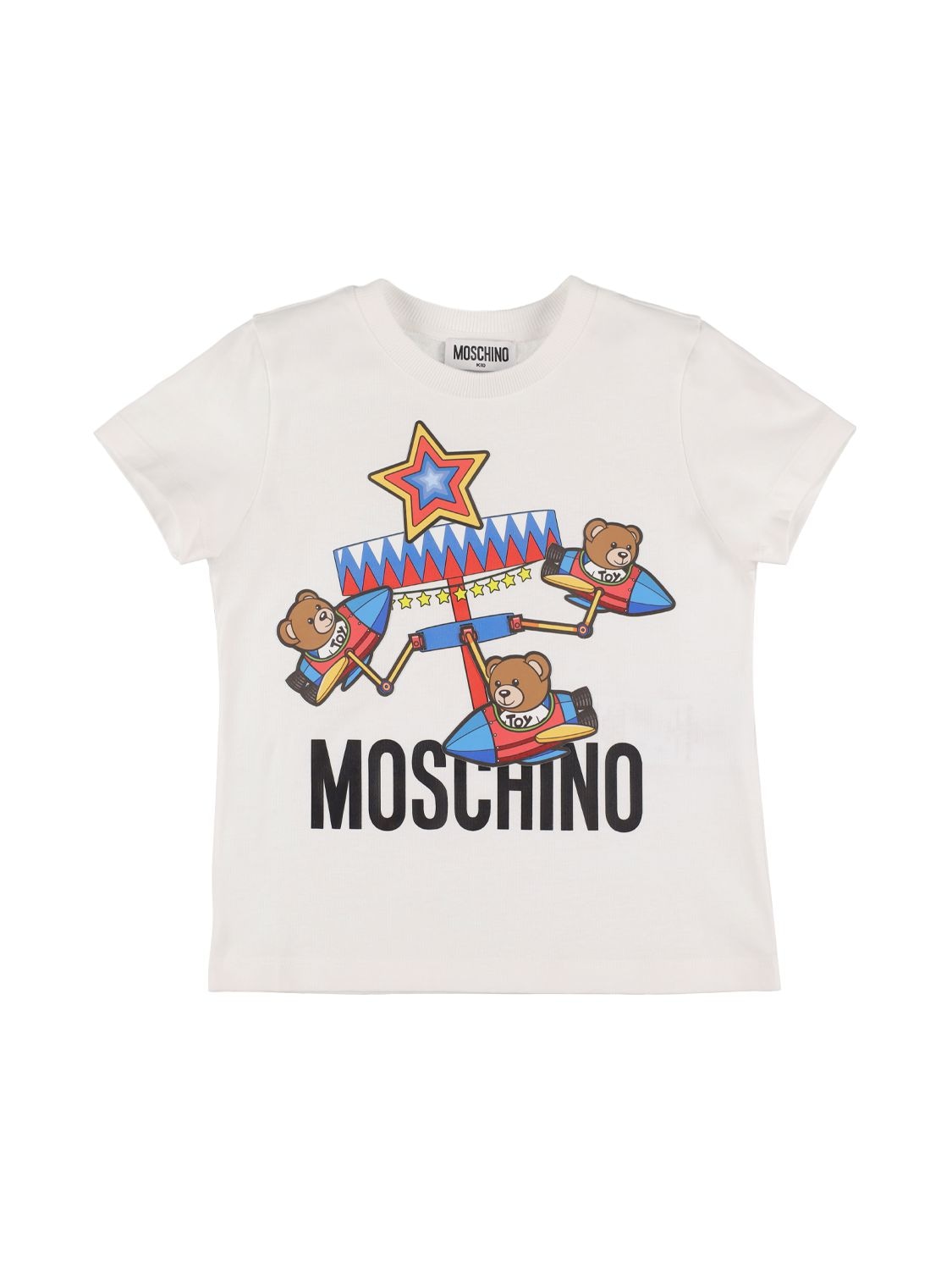 Moschino Kids' Rubberized Print Cotton Jersey T-shirt In White