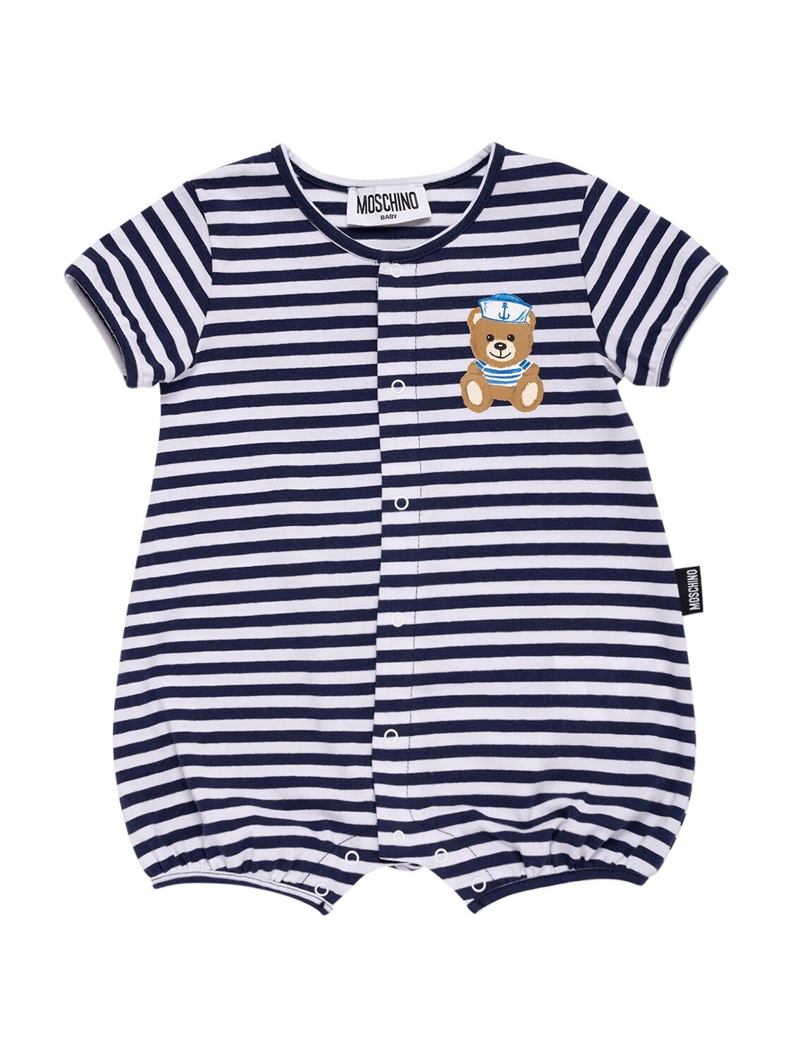 Striped Cotton Blend Romper W/ Bear – KIDS-BOYS > CLOTHING > ROMPERS