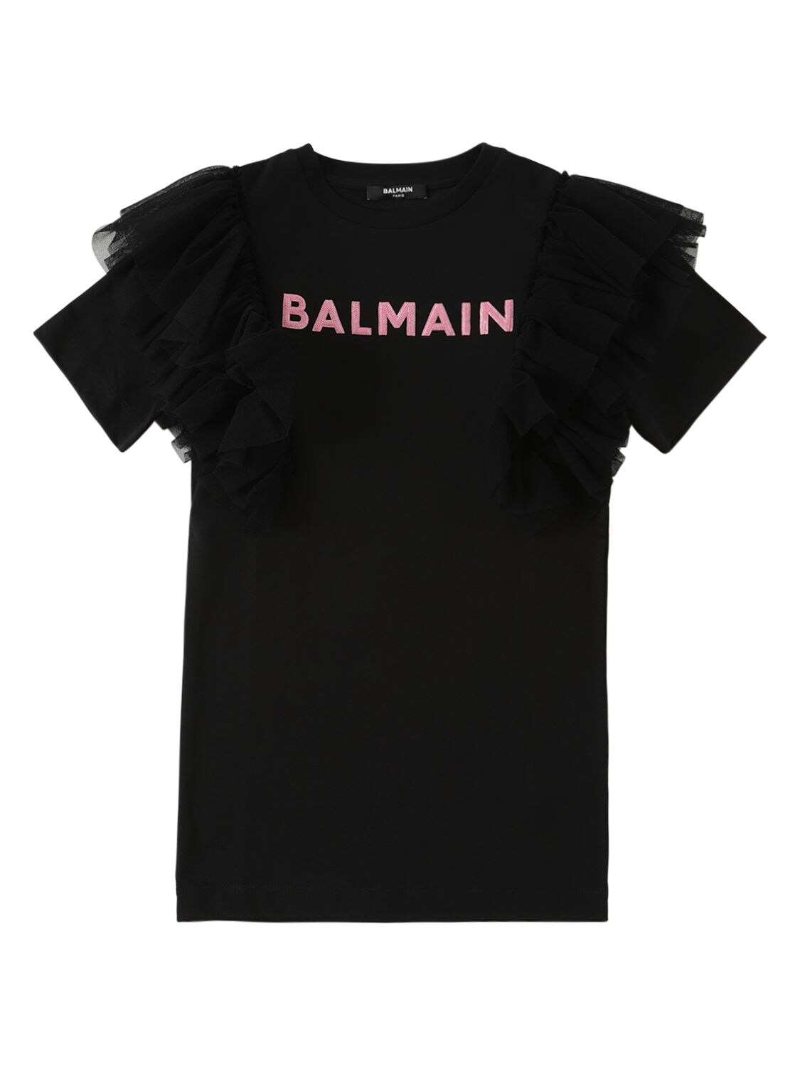 Balmain Kids' Embellished Logo Cotton Jersey Dress In Black
