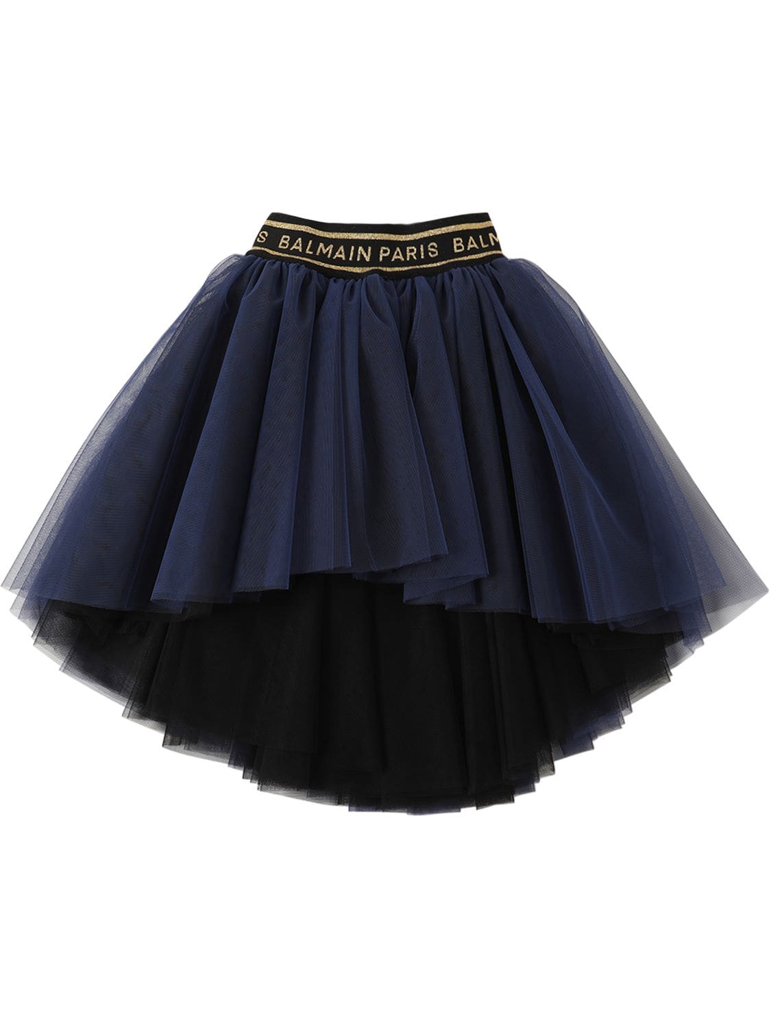 Balmain Kids' Logo Tape Tulle Skirt In Blue,black