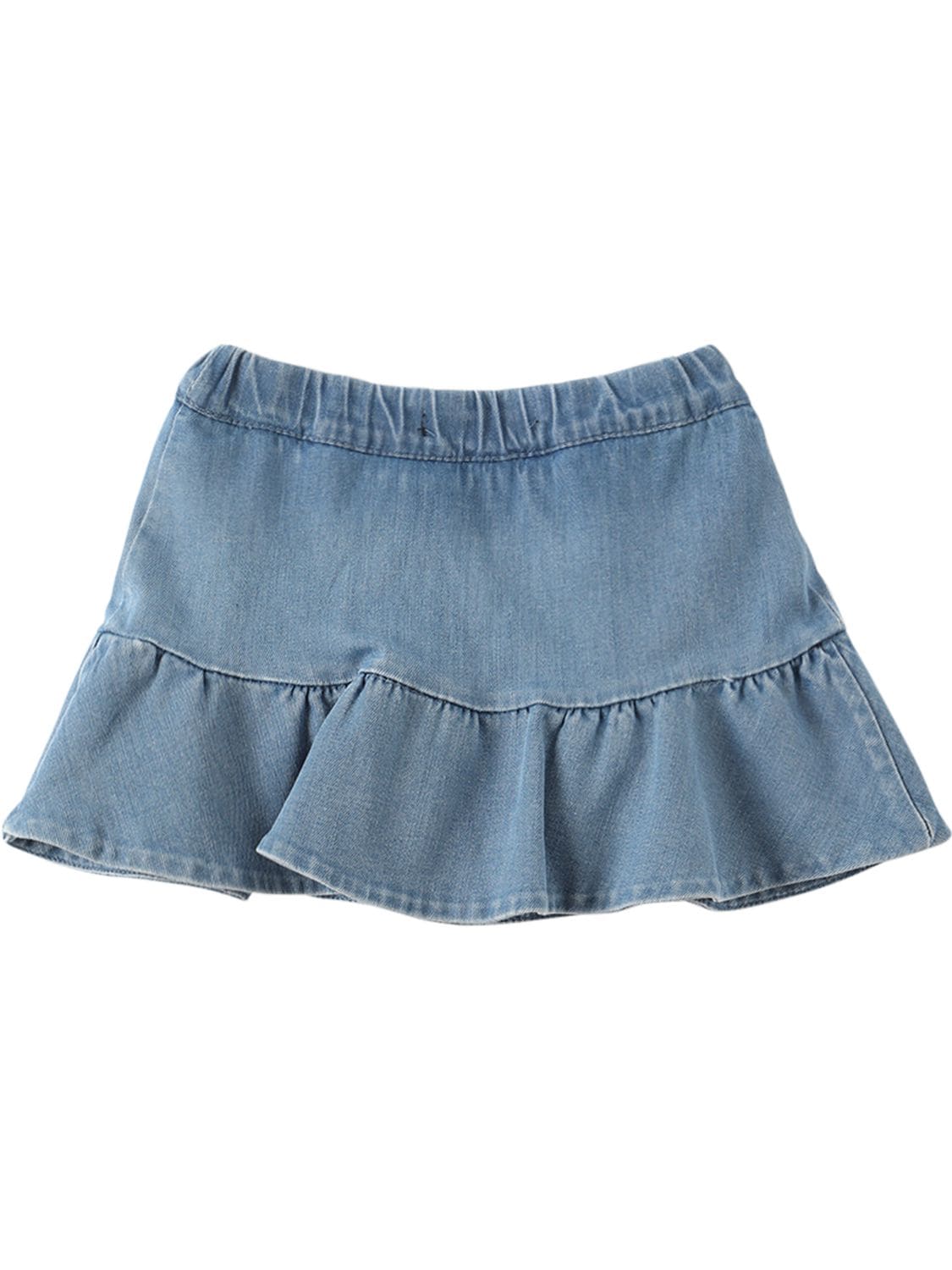 Balmain Washed Cotton Denim Skirt W/ Buttons In Denim
