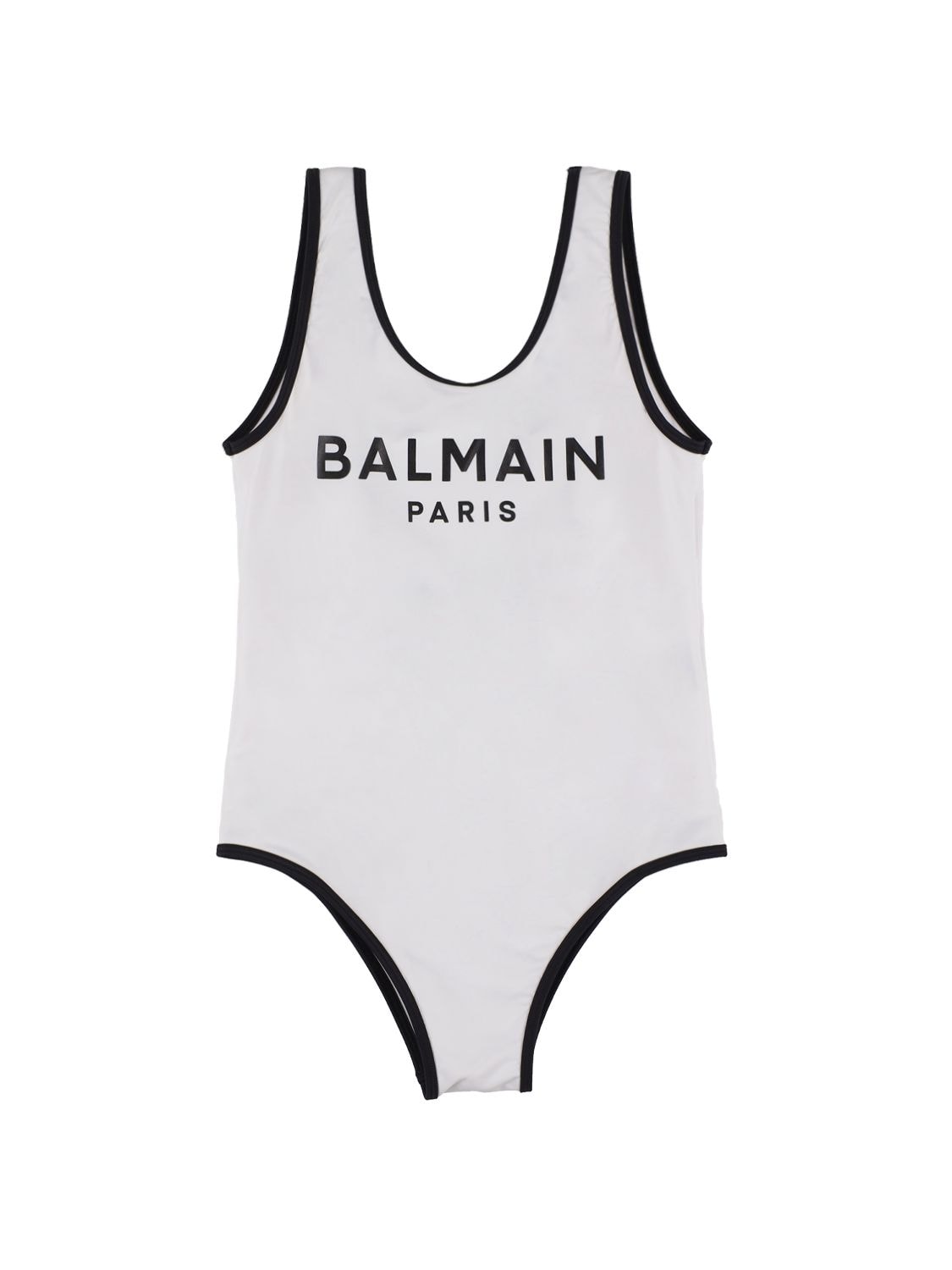 Balmain Kids' Logo Lycra One Piece Swimsuit In White