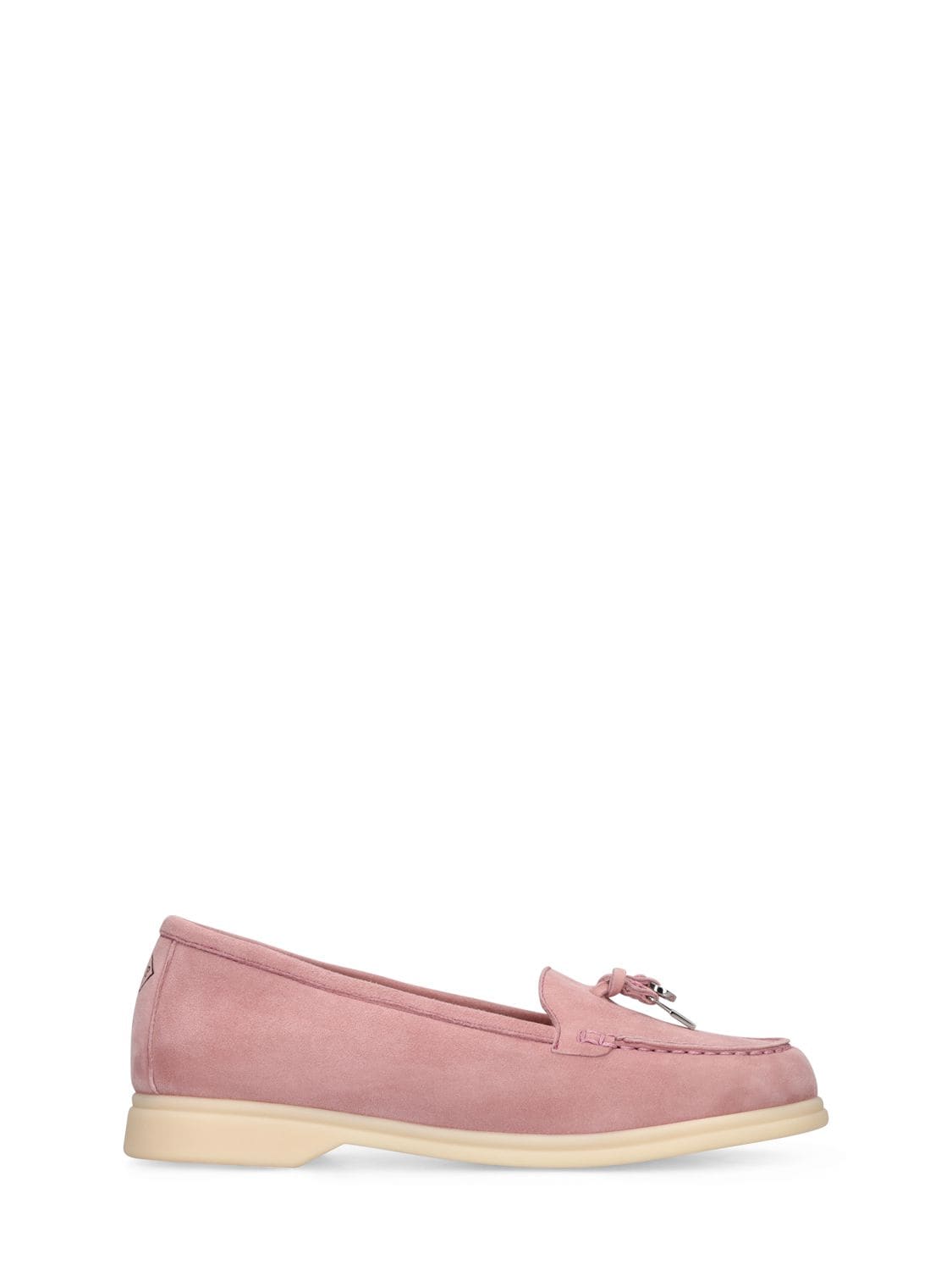 Loro Piana Kids' Suede Loafers W/ Charms In Pink