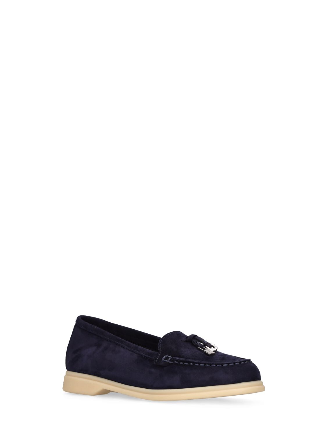 Shop Loro Piana Suede Loafers W/ Charms In Navy
