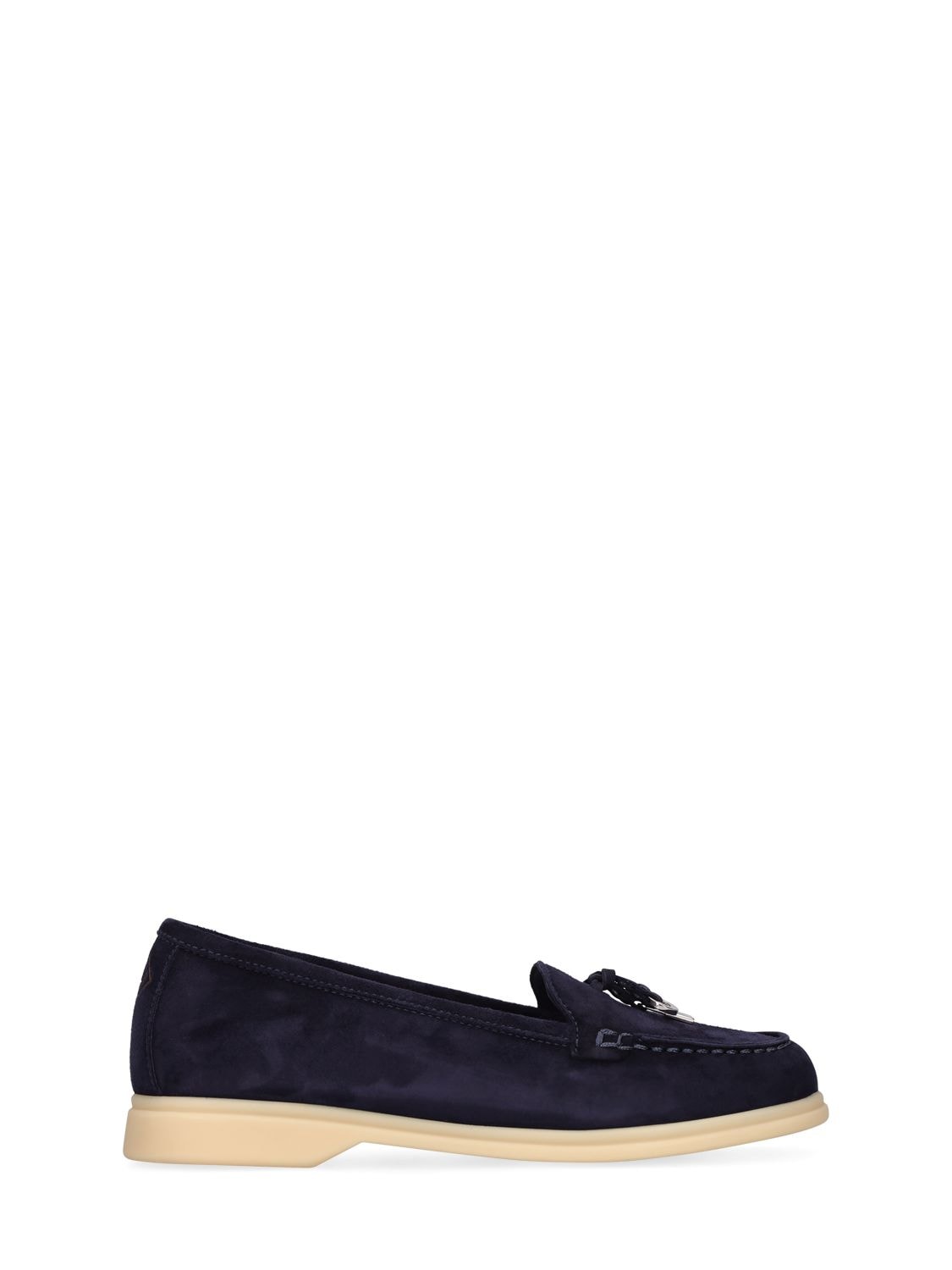 Loro Piana Kids' Suede Loafers W/ Charms In Navy