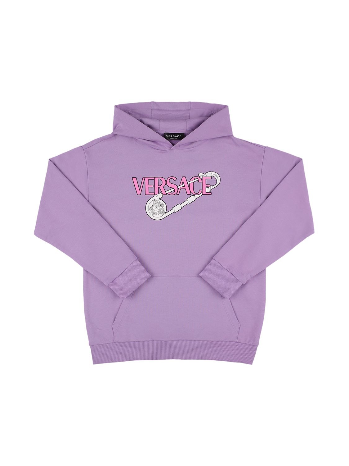 Versace Printed Cotton Sweatshirt Hoodie In Light Purple