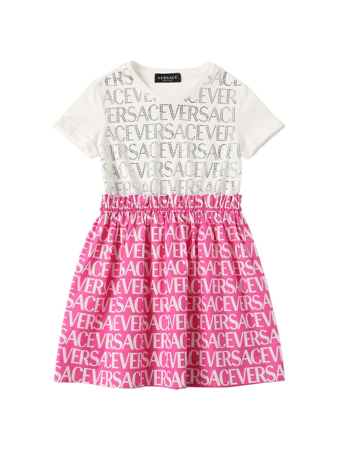 Versace Girls' Repeat Logo Pullover Dress - Little Kid, Big Kid In White/pink