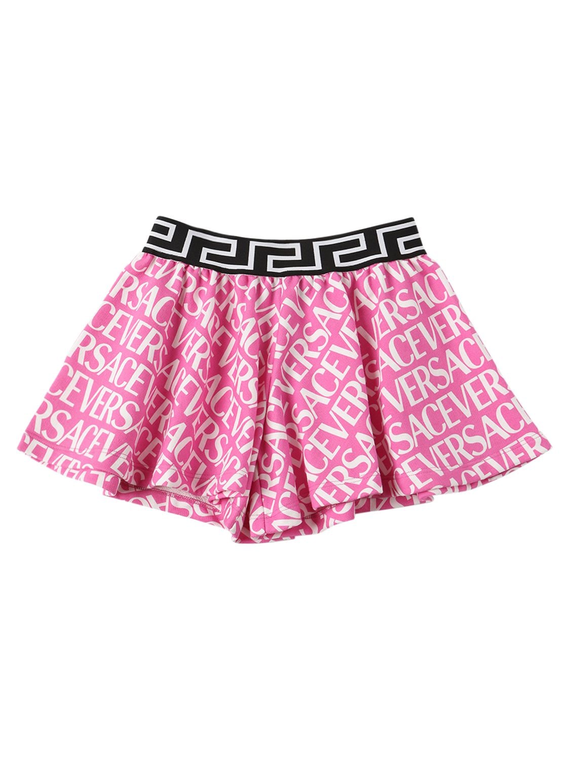 Versace Kids' All Over Print Ruffled Mini Skirt In Pink,white
