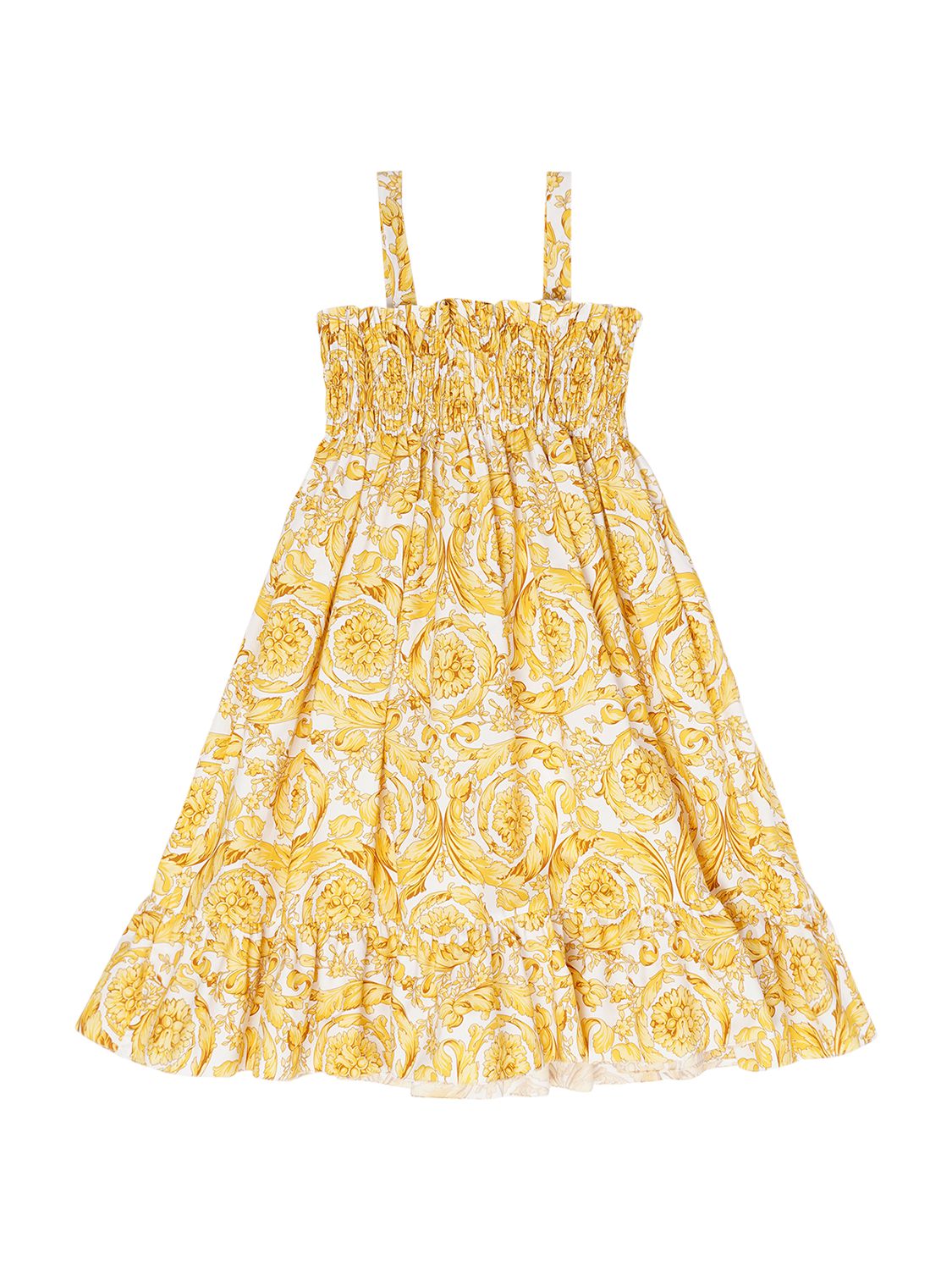 Versace Kids' Baroque Print Cotton Poplin Dress In Gold ModeSens