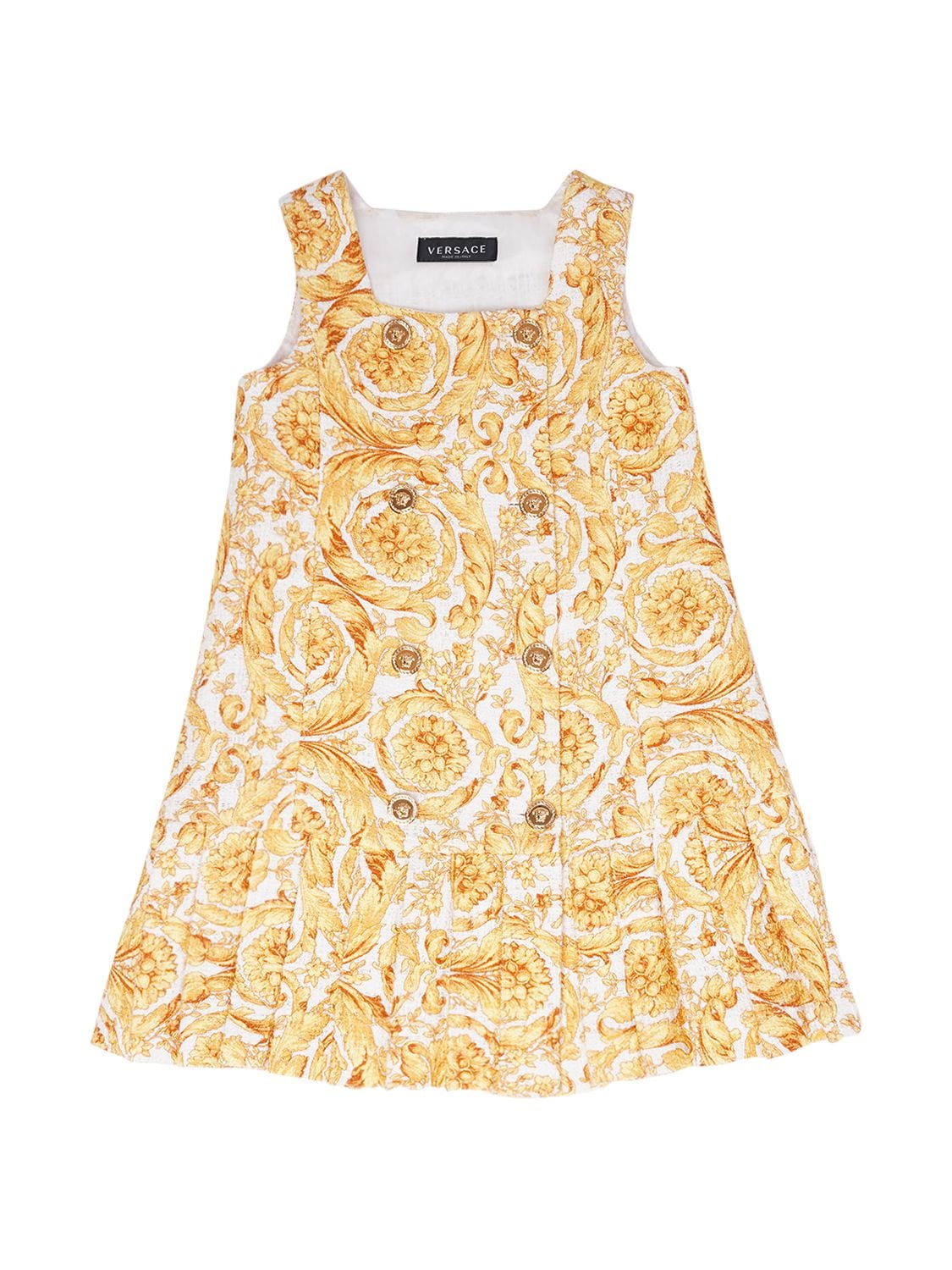 Versace Kids' Baroque Print Cotton & Viscose Dress In Gold
