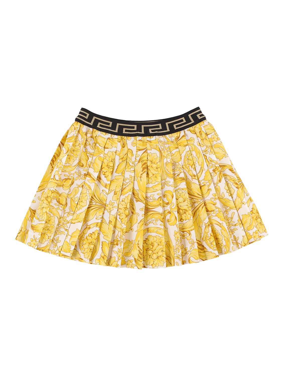 Versace Kids' Baroque Print Cotton Pleated Skirt In White,gold