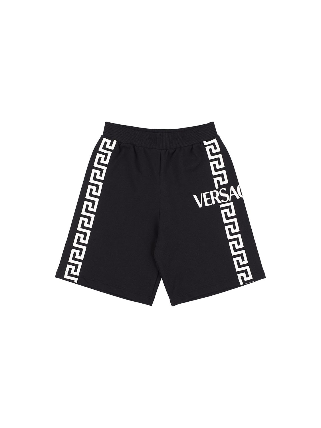 Versace Kids' Printed Cotton Sweat Shorts In Black