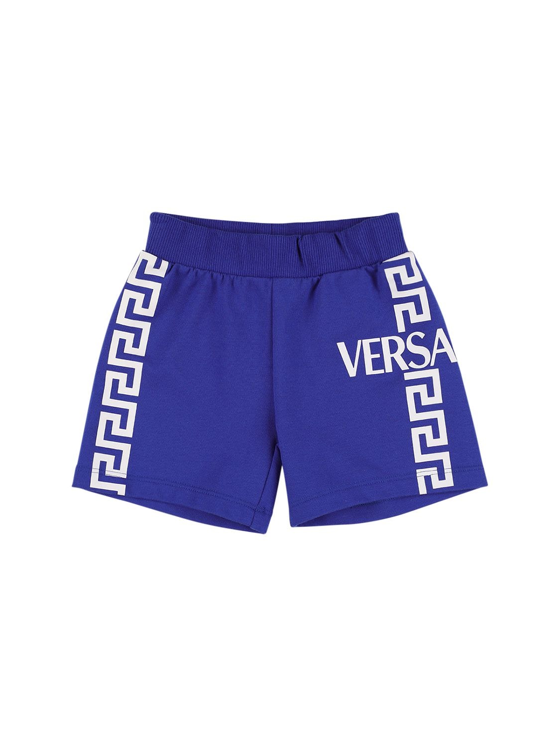 Versace Kids' Printed Cotton Blend Sweat Shorts In Blue