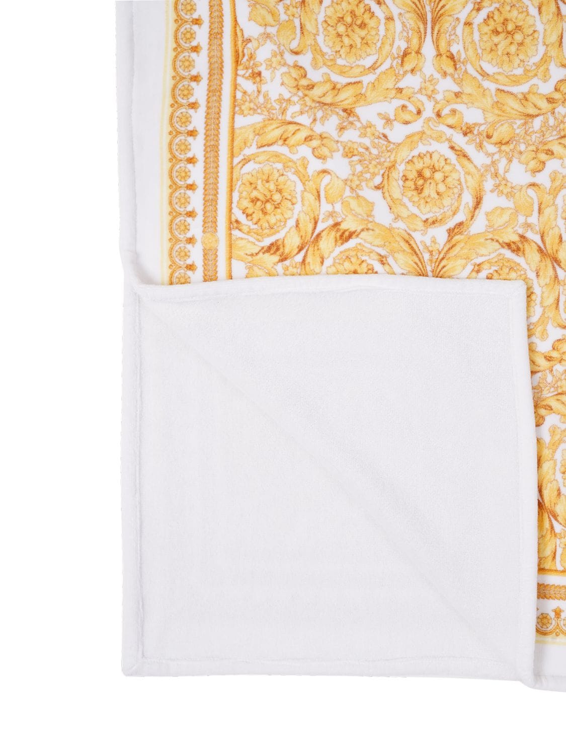 Shop Versace Baroque Print Terry Cloth Towel In White,gold