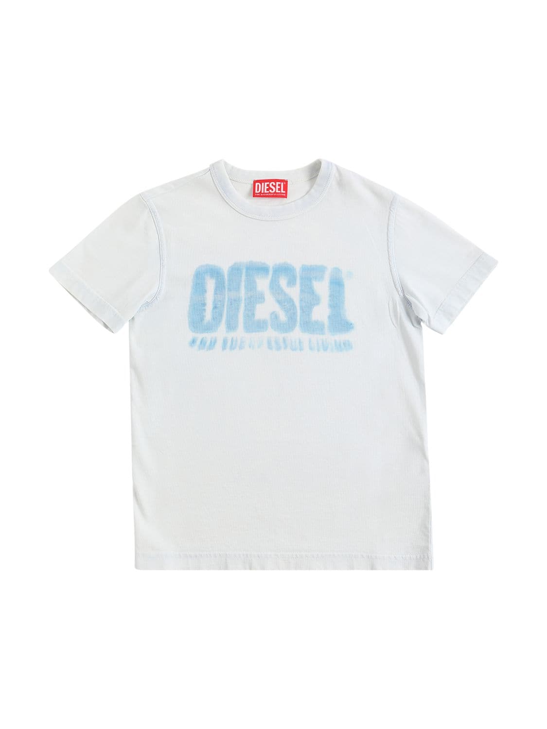 Diesel Kids' Logo印花棉t恤 In Off White,blue
