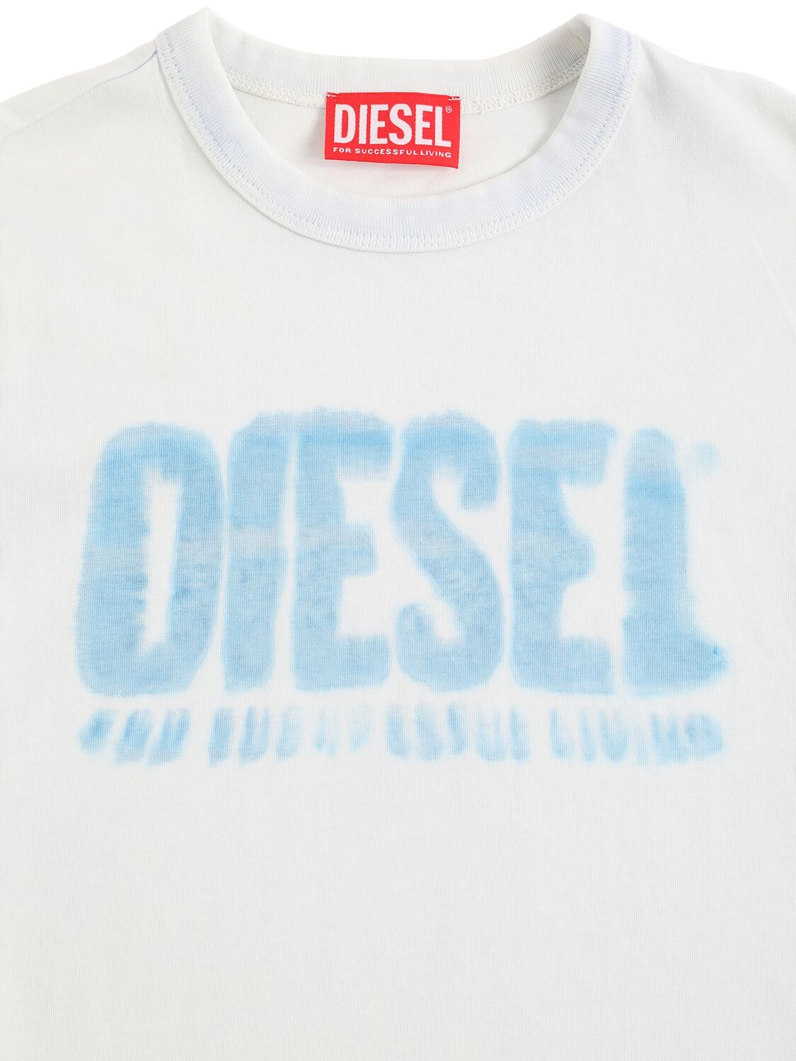 Shop Diesel Logo Print Cotton Jersey T-shirt In Off White,blue