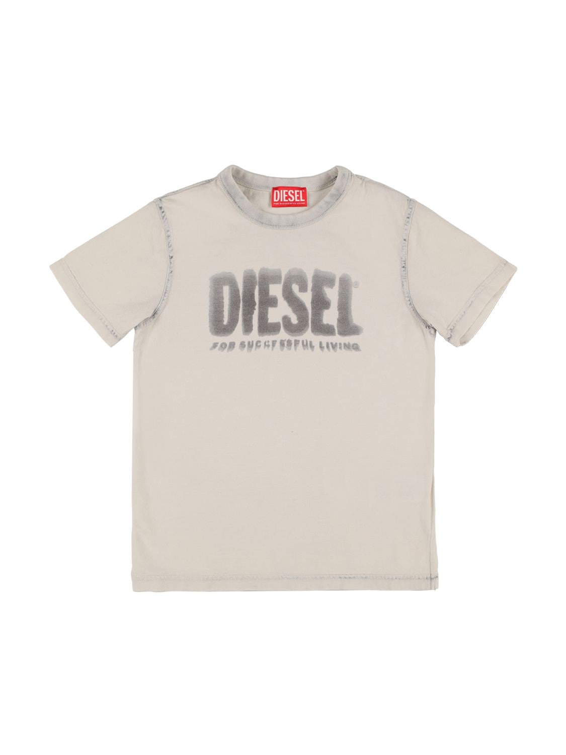Diesel Kids' Logo Print Cotton Jersey T-shirt In Off White,black