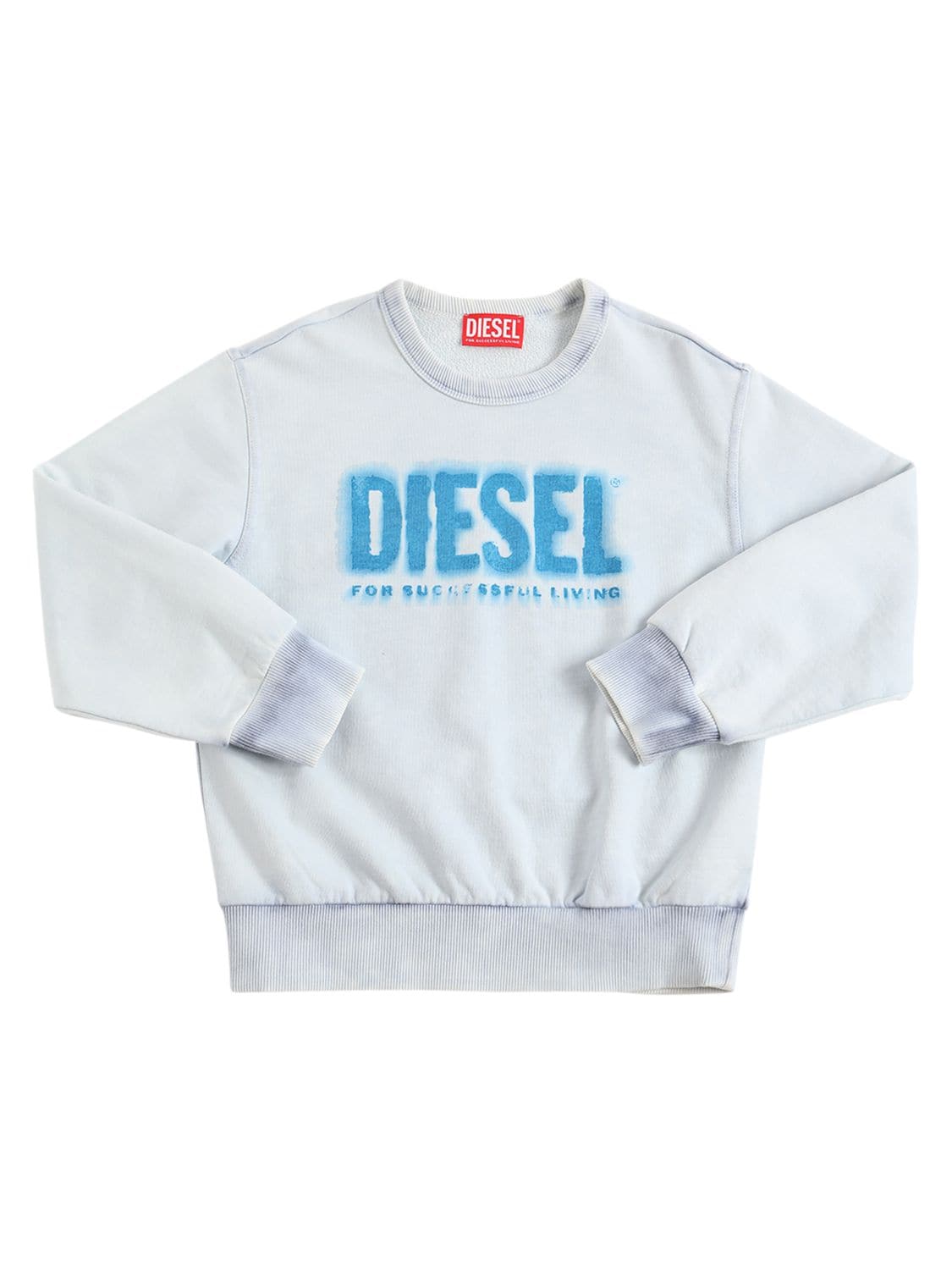 Shop Diesel Logo Print Cotton Jersey Sweatshirt In Off White,blue