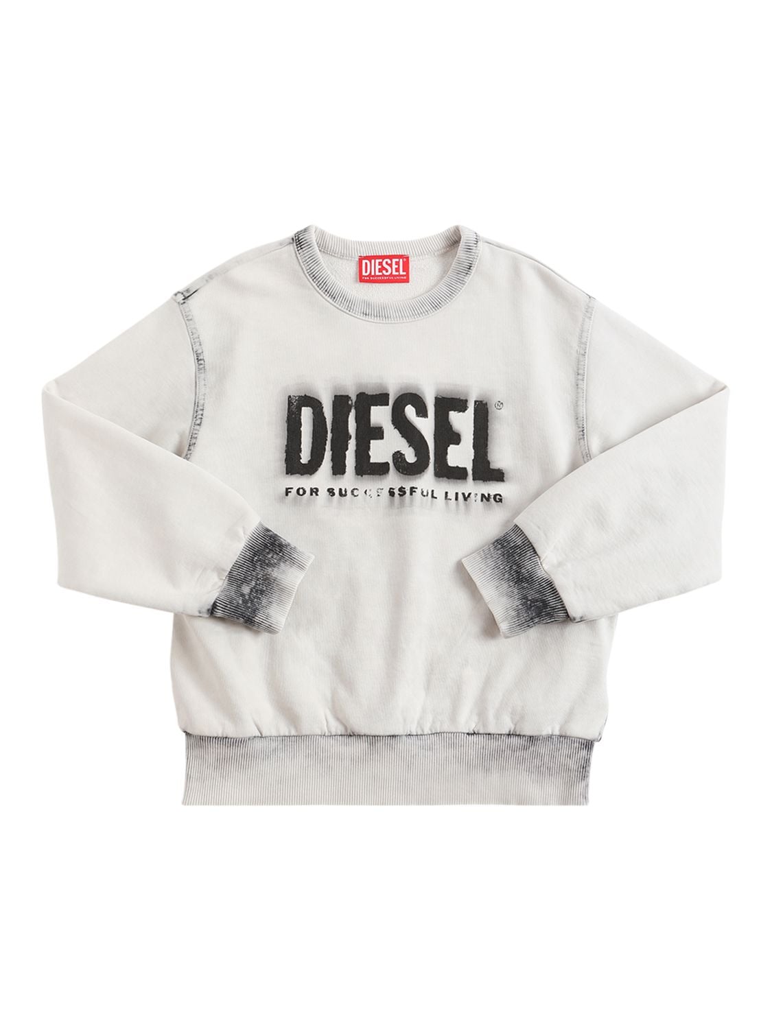 Diesel Kids' Logo Print Cotton Jersey Sweatshirt In Off White,black