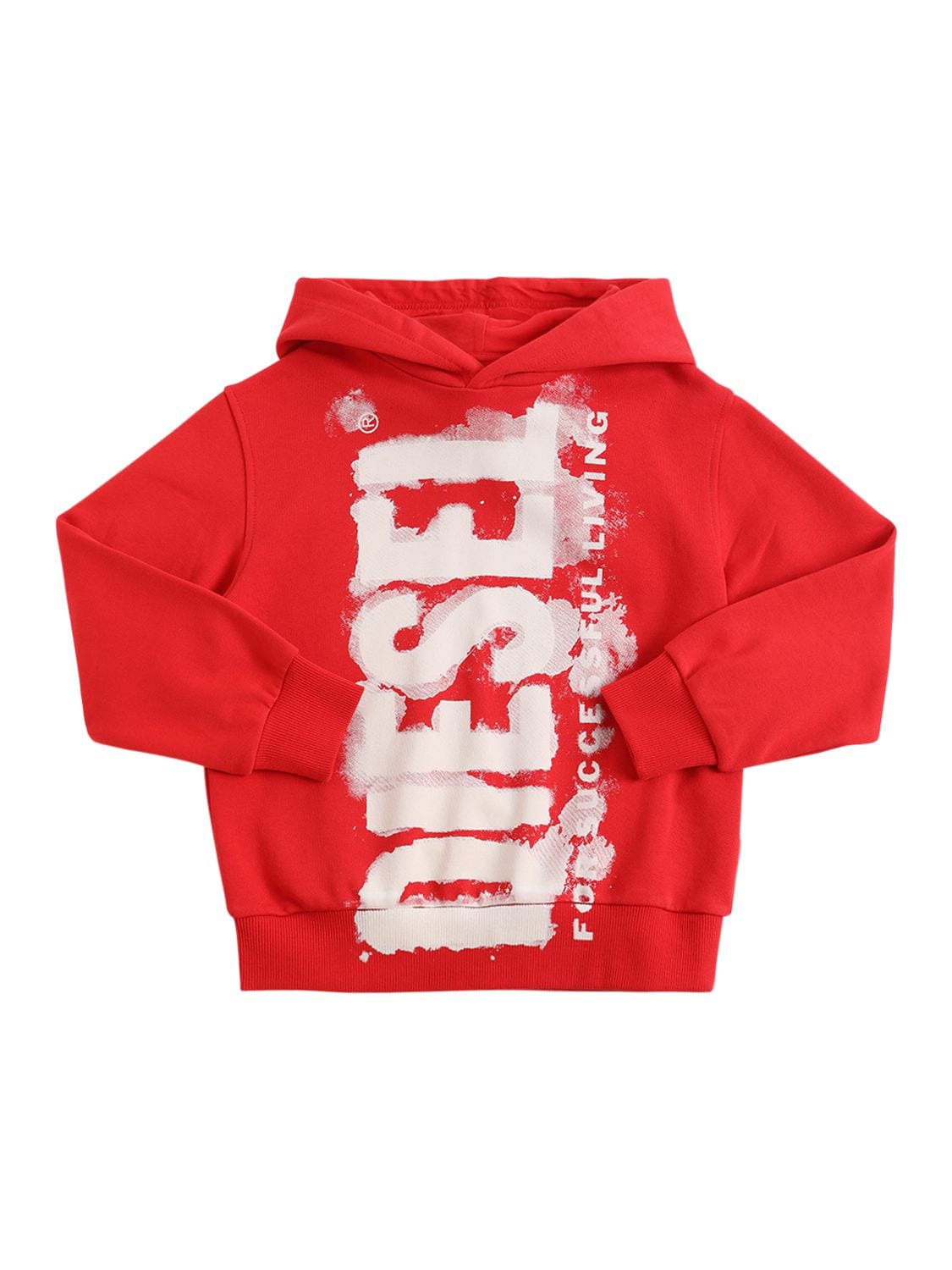 Shop Diesel Logo Print Cotton Sweatshirt Hoodie In Red