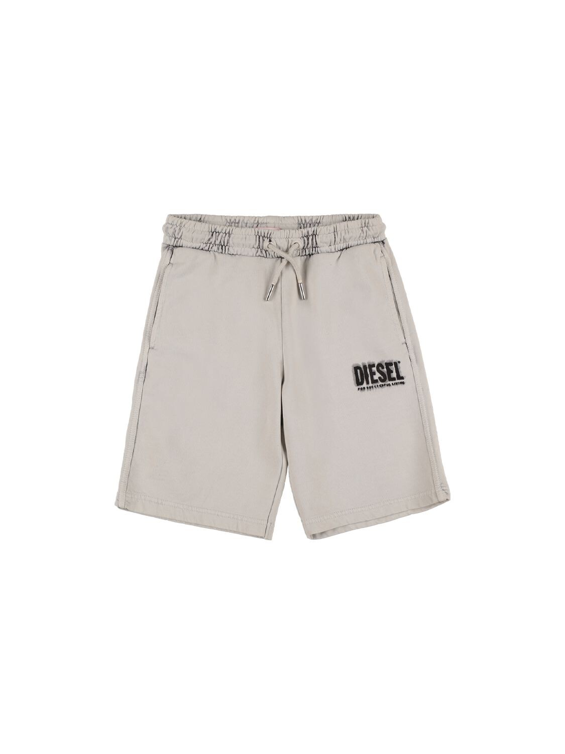 Diesel Kids' Logo Print Cotton Sweat Shorts In Off White,black