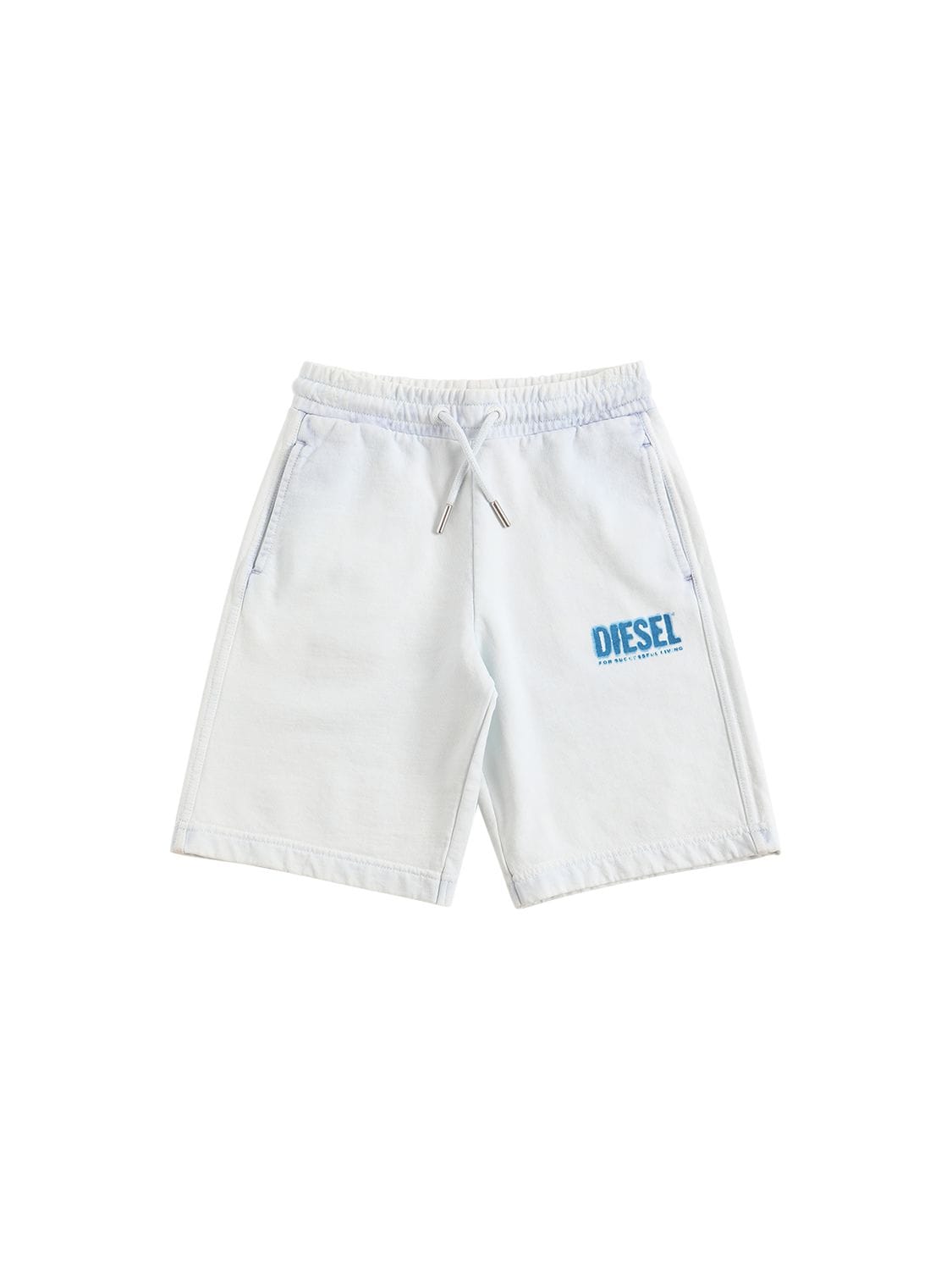 Diesel Kids' Logo Print Cotton Sweat Shorts In Off White,blue
