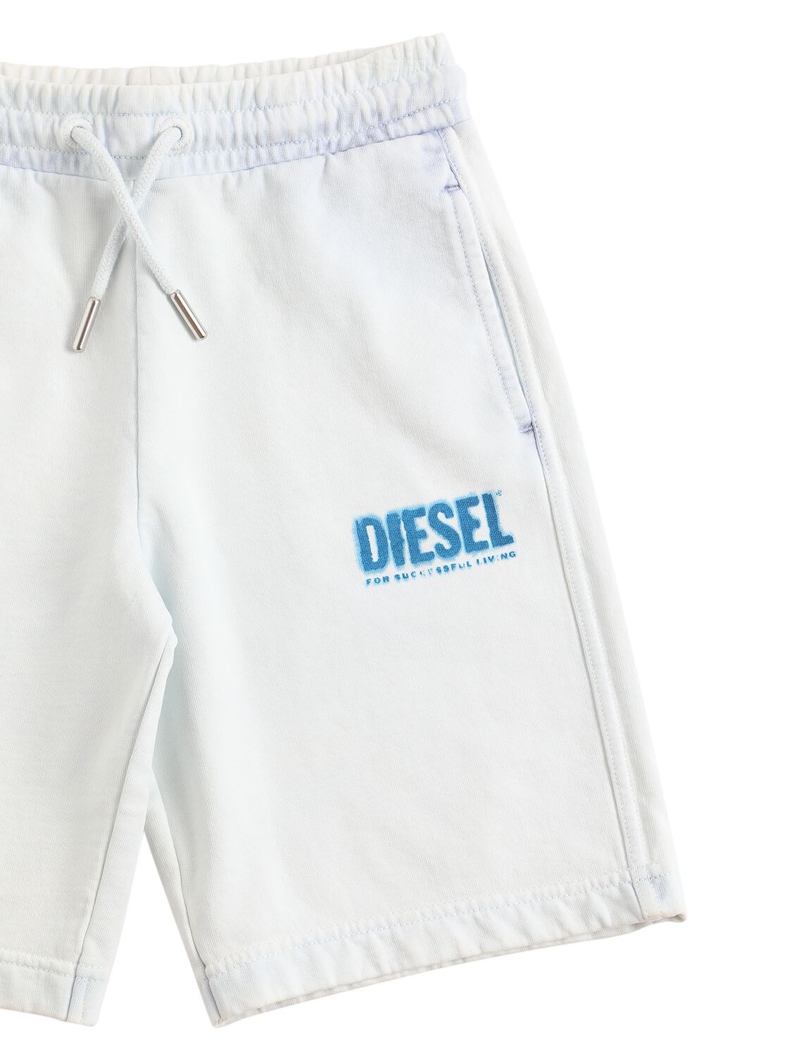 Shop Diesel Logo Print Cotton Sweat Shorts In Off White,blue