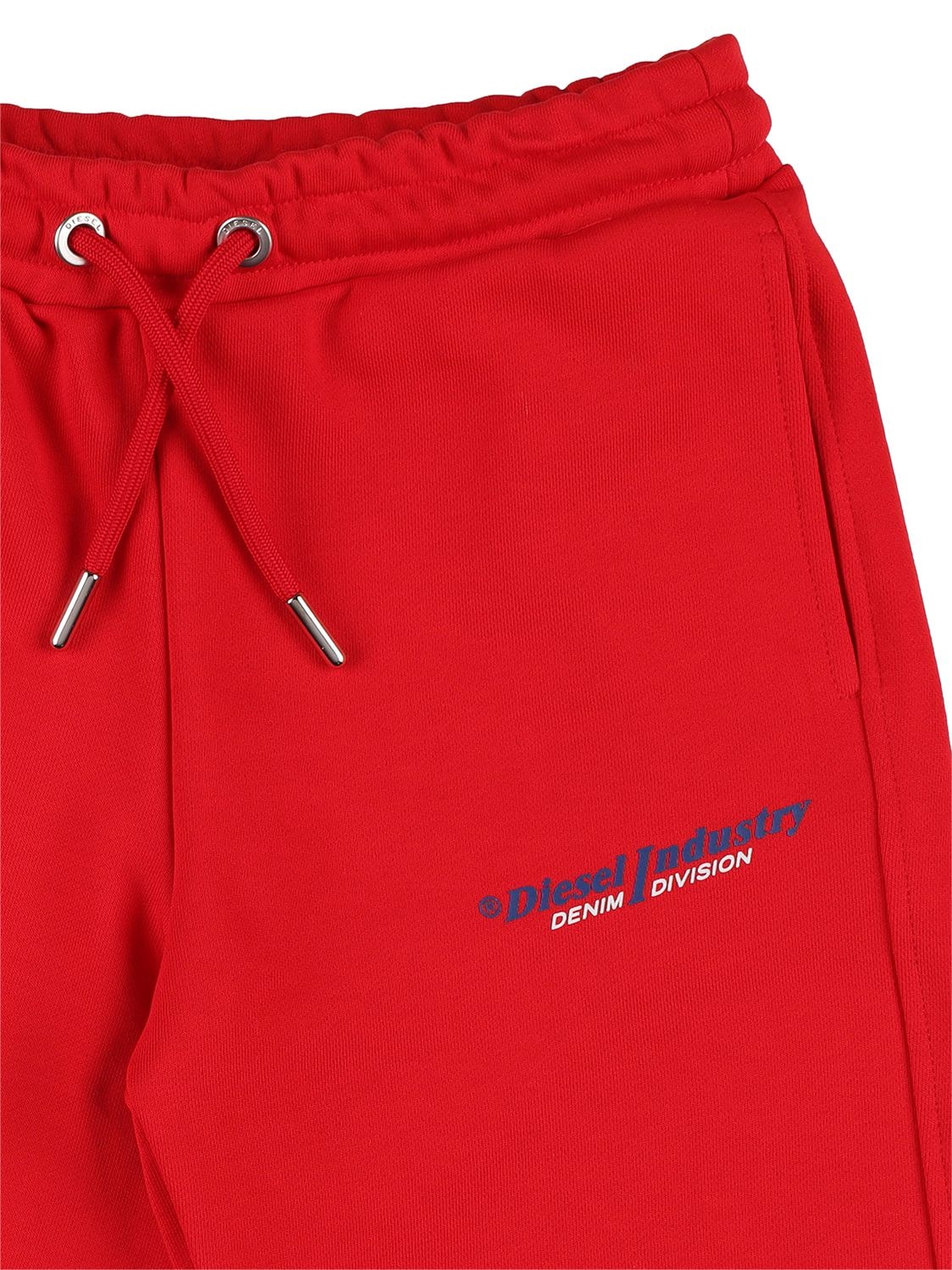 Shop Diesel Logo Print Cotton Sweat Shorts In Red