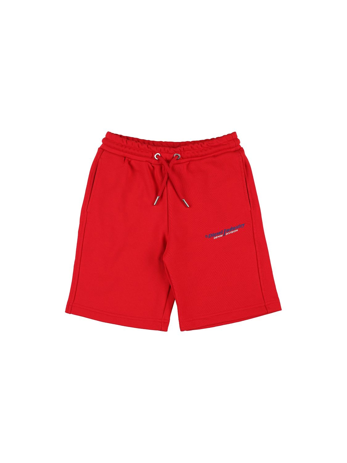Shop Diesel Logo Print Cotton Sweat Shorts In Red